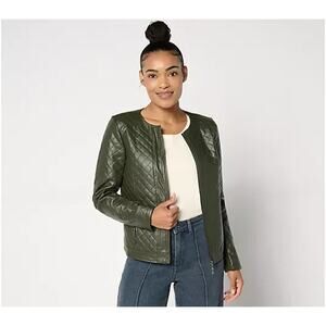 Belle by Kim Gravel Faux Leather & Ponte Zip Jacket Black Olive Small A666951